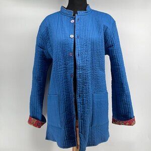 𝅺the Paragon reversible quilted jacket paisley colorful blue button up blazer